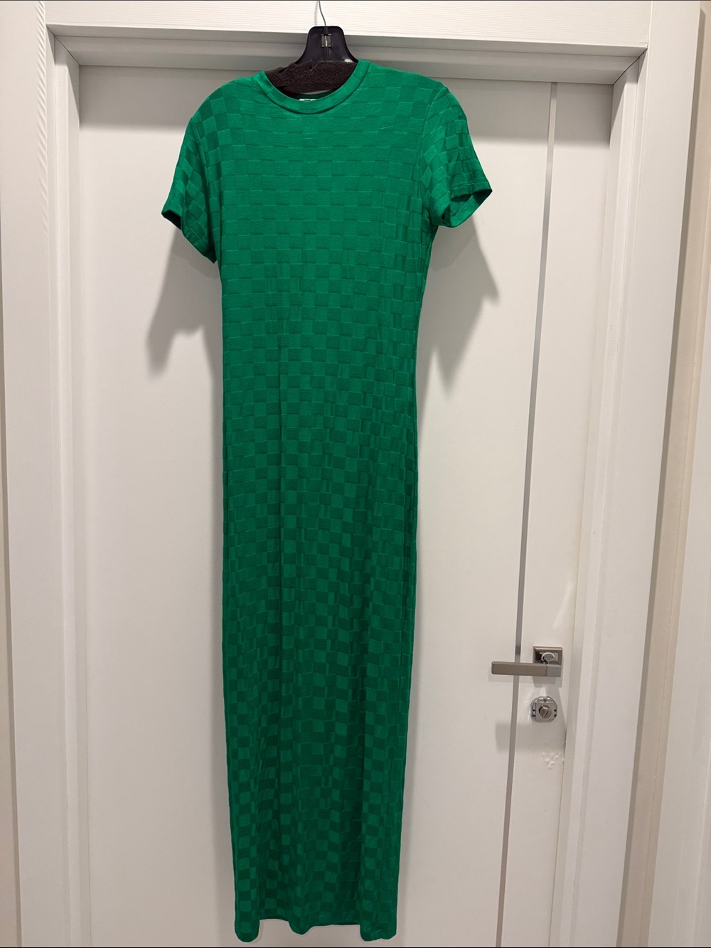 Amanda Uprichard Green Short-Sleeve Checker Maxi Dress